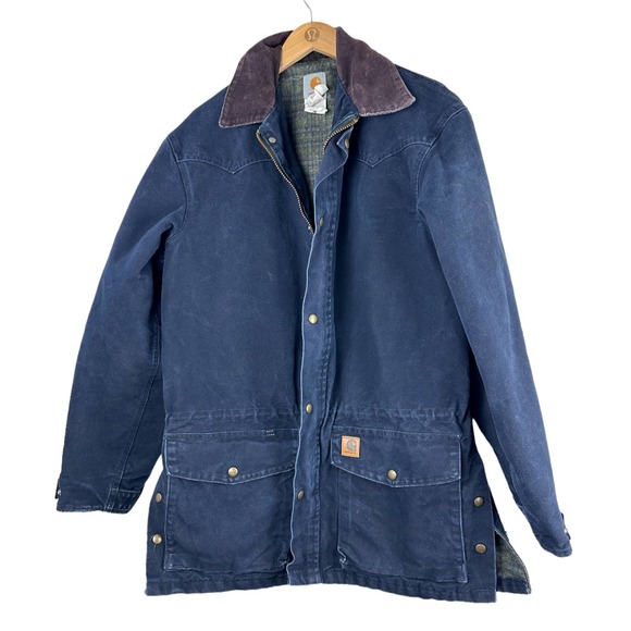 Carhartt Other - Carhartt Chore Jacket Blanket Lined Blue Zip C52MDT Corduroy Collar Men's Medium